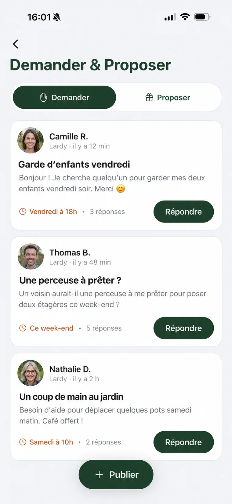 Un écran de l’application Villink