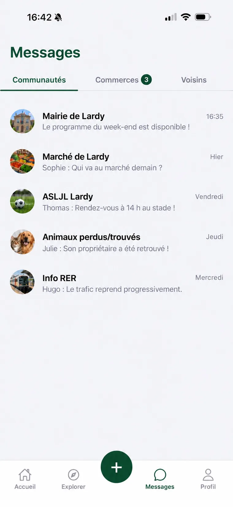 Un écran de l’application Villink